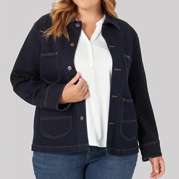 Lee Denim Jean Jacket Women's Plus Size 3X Blue Western Chore Coat Pockets - Picture 1 of 11